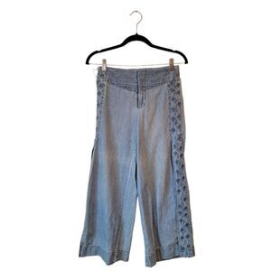 Pilcro Women's Light Wash Embroidered Side Slit Wide Leg Pants Size 25